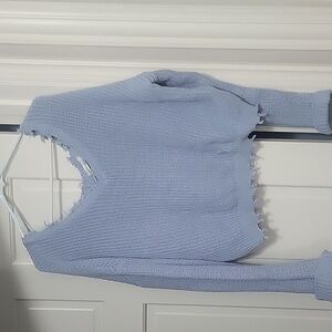 Distressed Oversized Cropped Raw Edges Cotton V-neck sweater